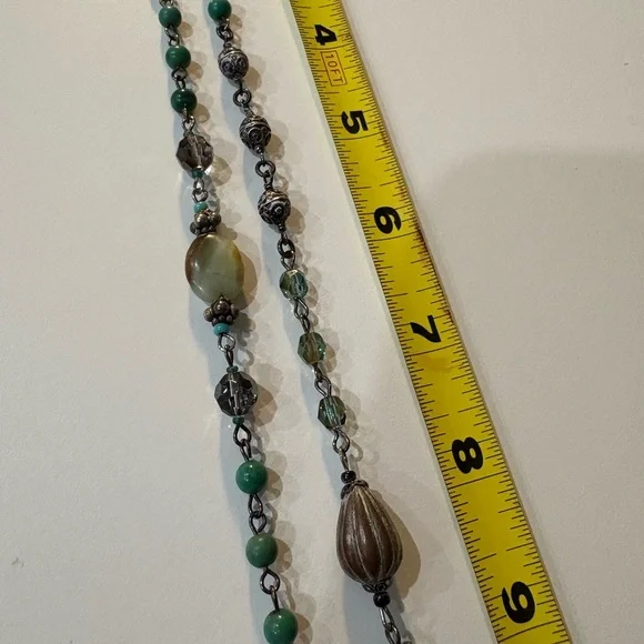 Turquoise & Silver Long Beaded Necklace + Bracelet - Picture 5 of 16